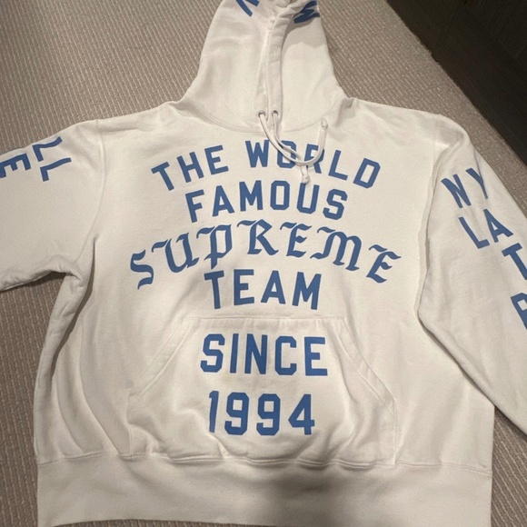 2023 Supreme Team Flocked Hooded Sweatshirt 'White'Size Small